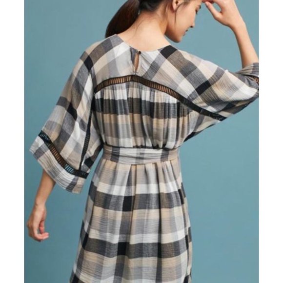 Anthropologie Maeve Tie-Waist Plaid Kimono Tunic Dress, no belt - Picture 2 of 5